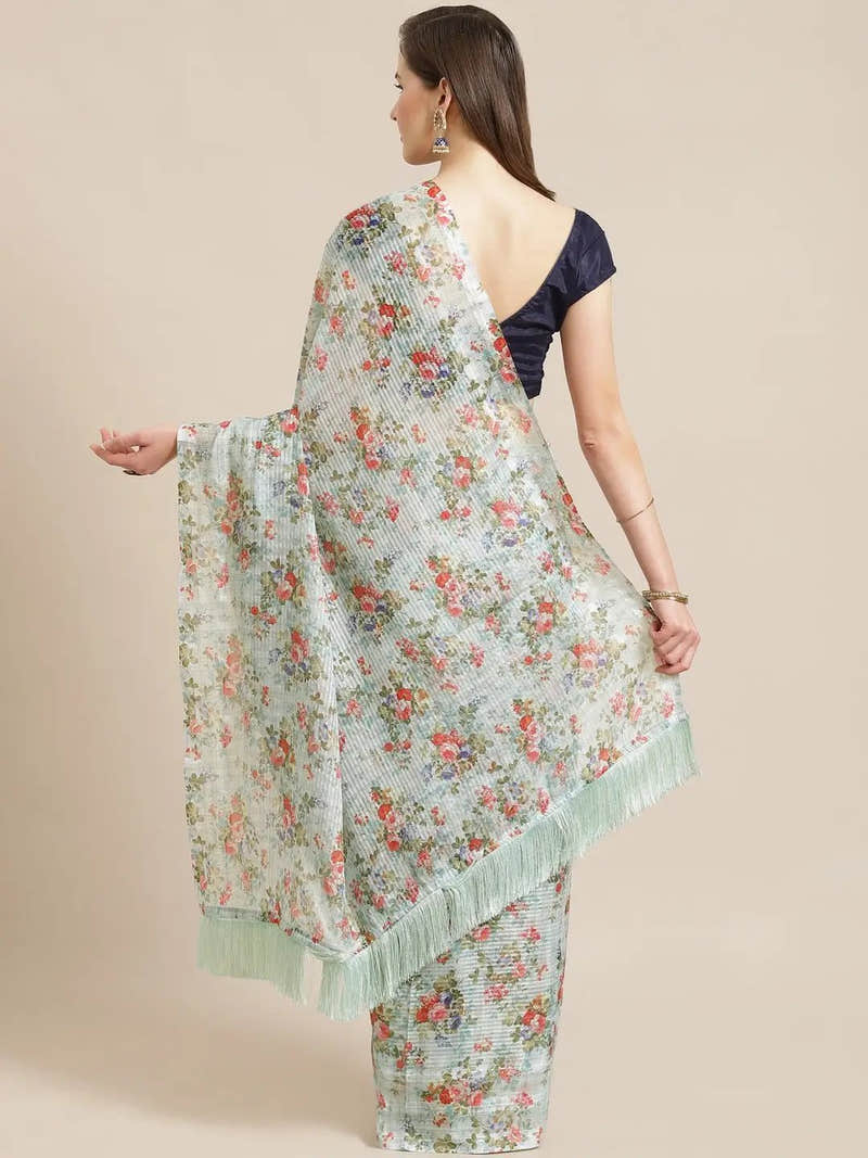 Stylish Poly Chiffon Floral Digital Print Saree