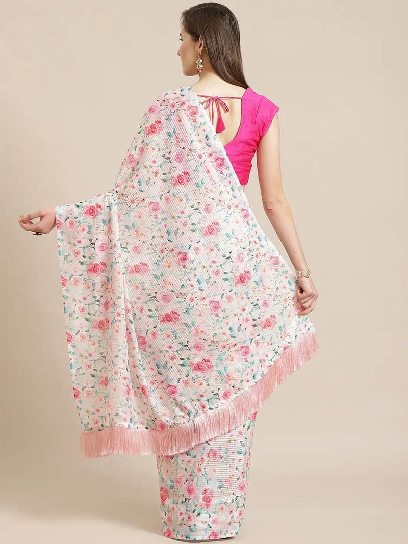 Stylish Poly Chiffon Floral Digital Print Saree