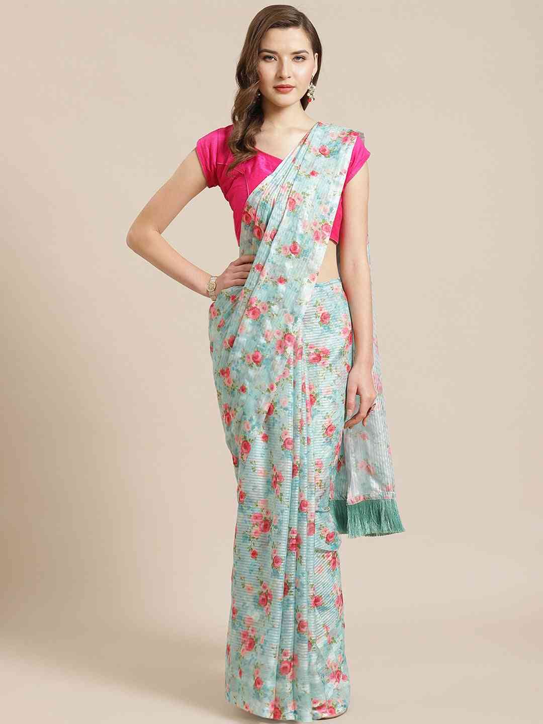 Stylish Poly Chiffon Floral Digital Print Saree