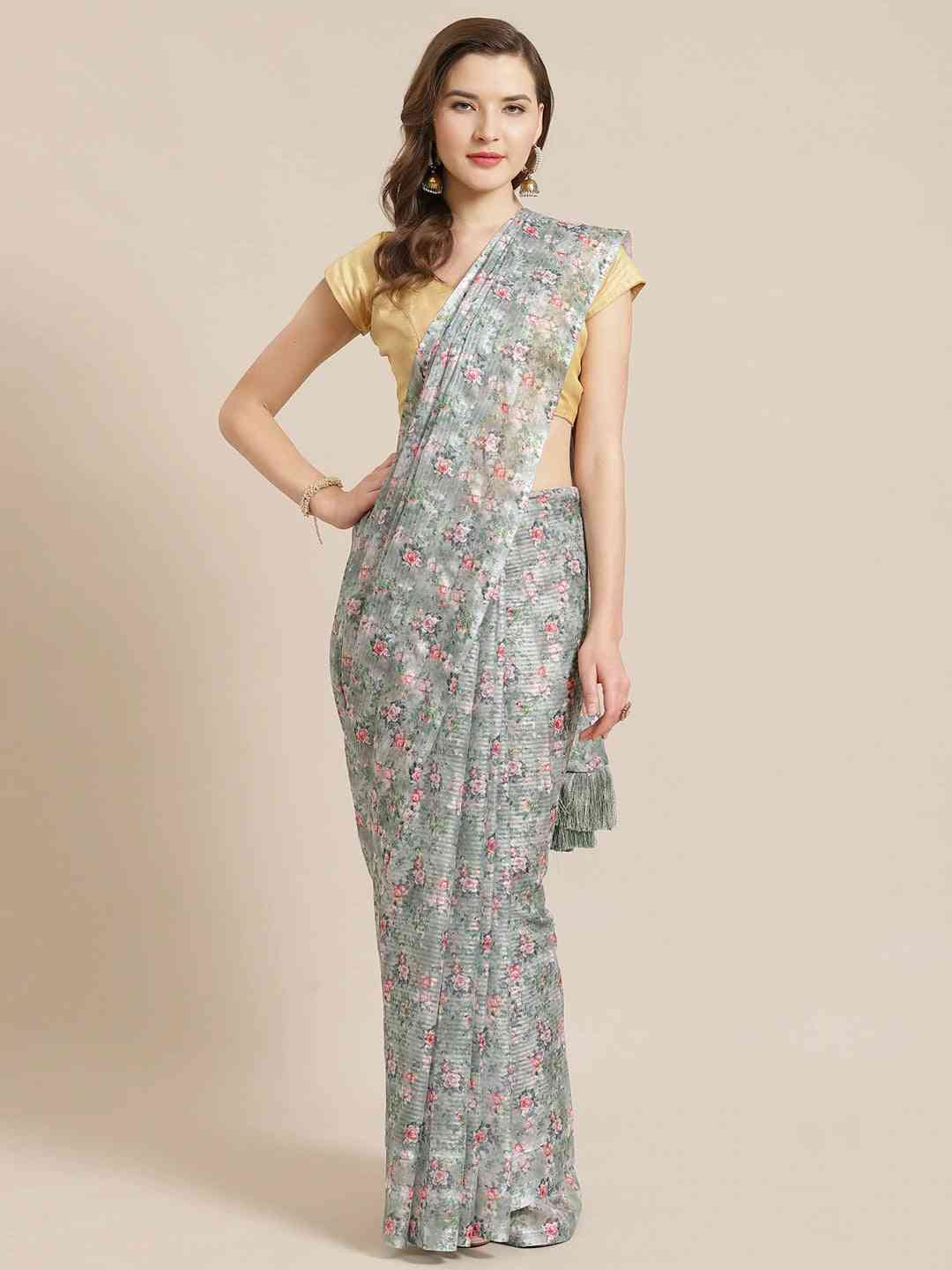 Vastranand Stylish Poly Chiffon Floral Digital Print Saree