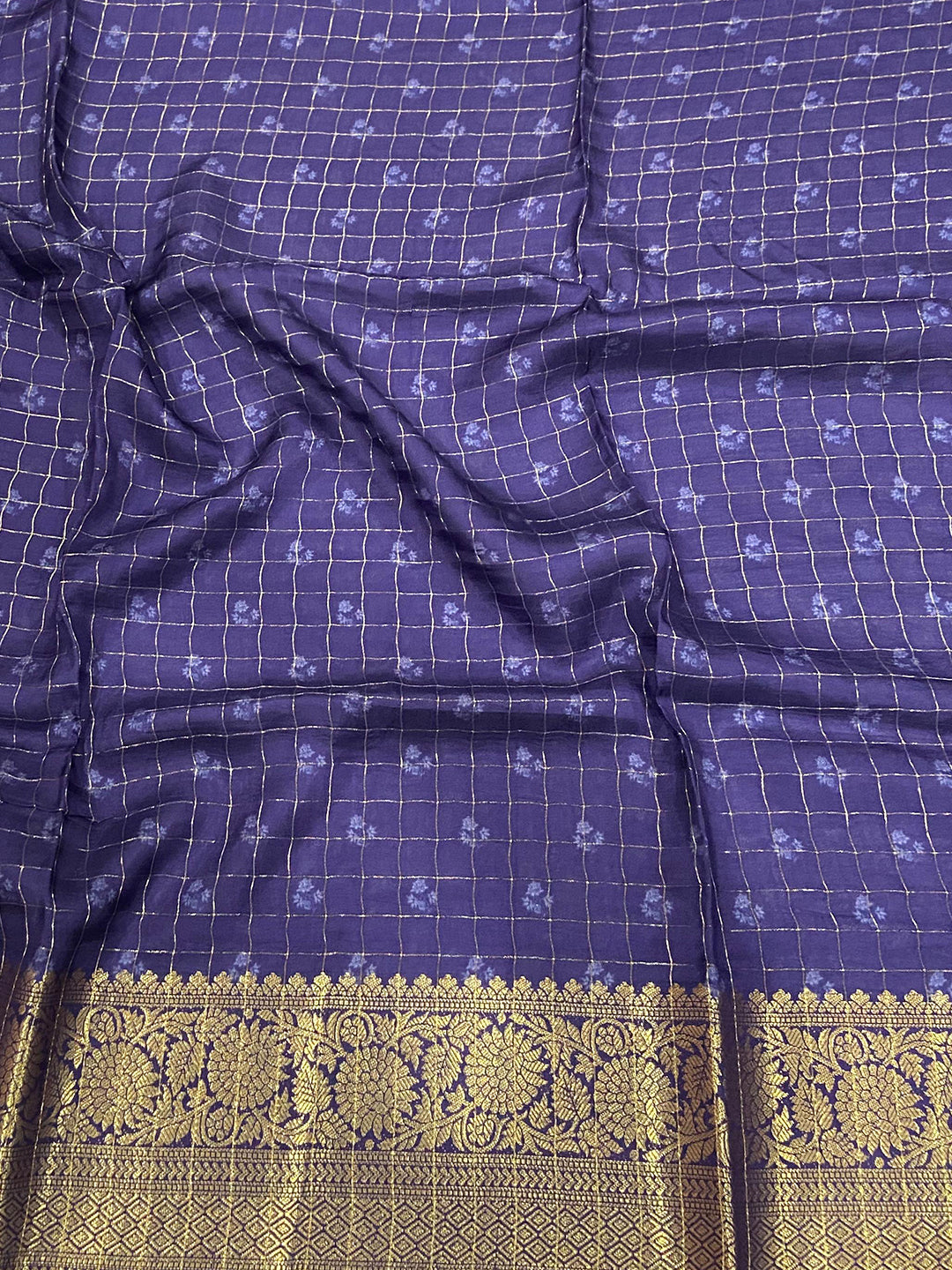 Iris Floral Zari Chex Saree