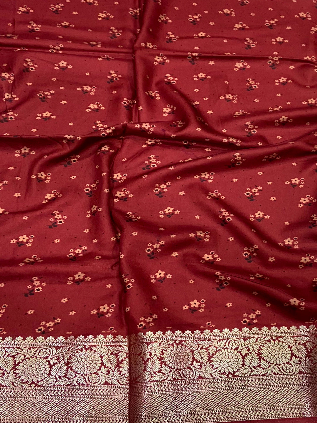 Brown Floral Peacock Fusion Saree