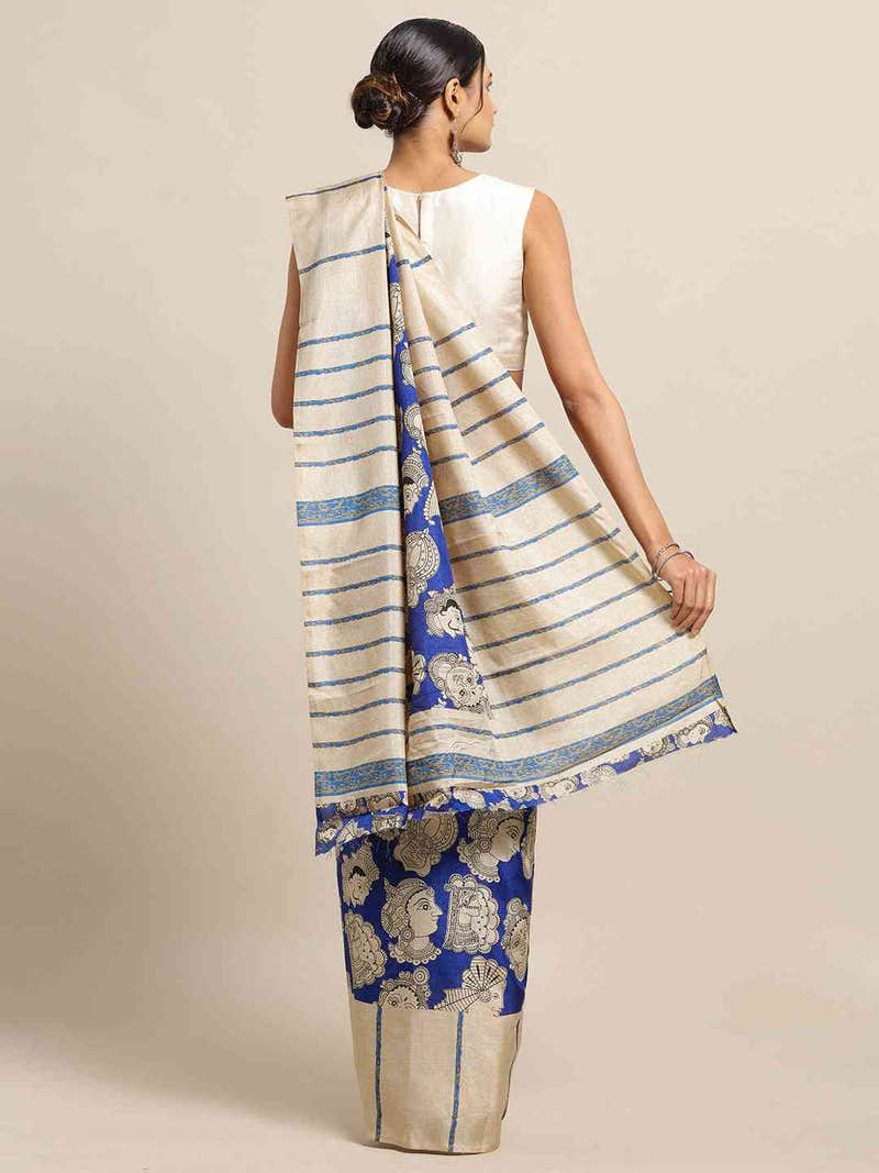Stylish Linen Printed And Kalamkari Work Chanderi Saree