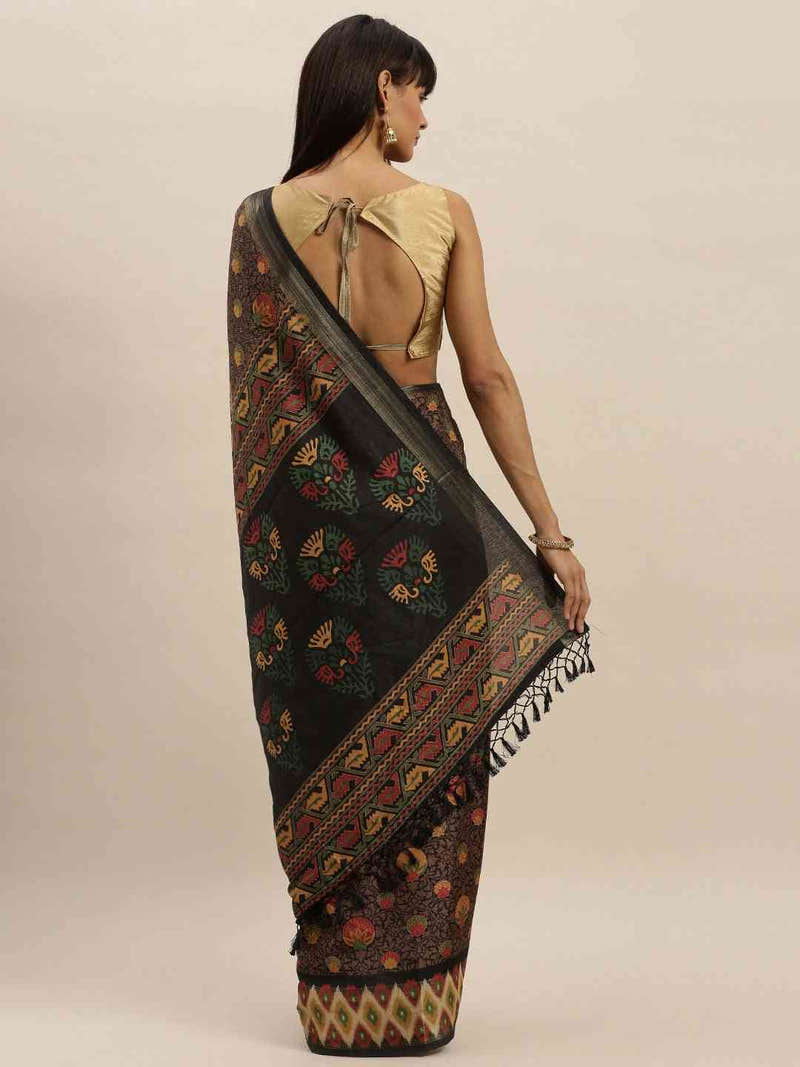 Beautiful Linen Brown Colour Pochampally Zari Woven Design Saree