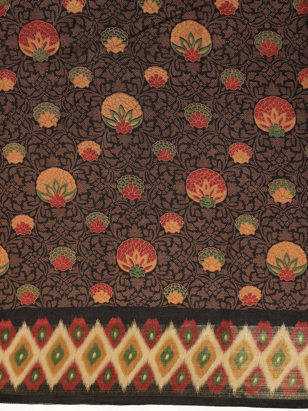 Beautiful Linen Saree With Printed And Ethnic Motifs Work