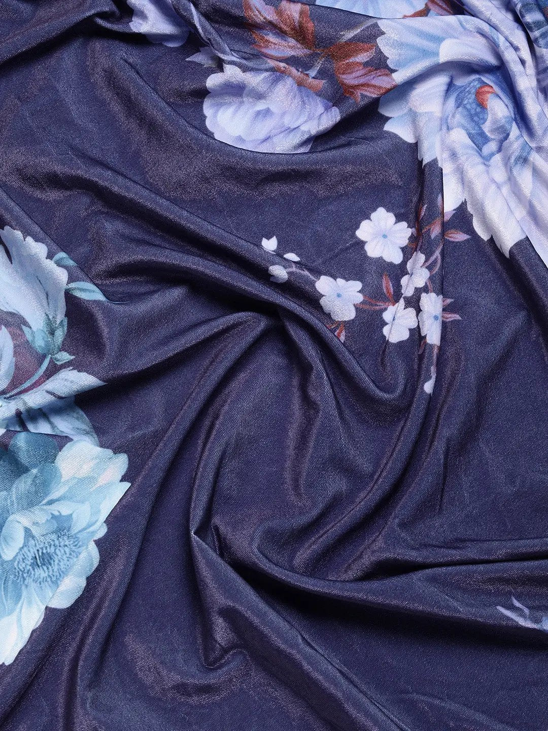 Navy Colour Floral Printed Saree with Embroidered Work