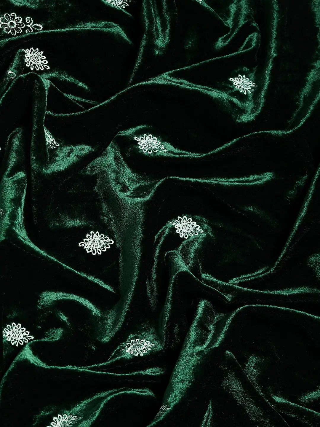 Green Colour Embroidered Velvet Saree with Ethnic Motifs Green Colour Embroidered Velvet Saree with Ethnic Motifs