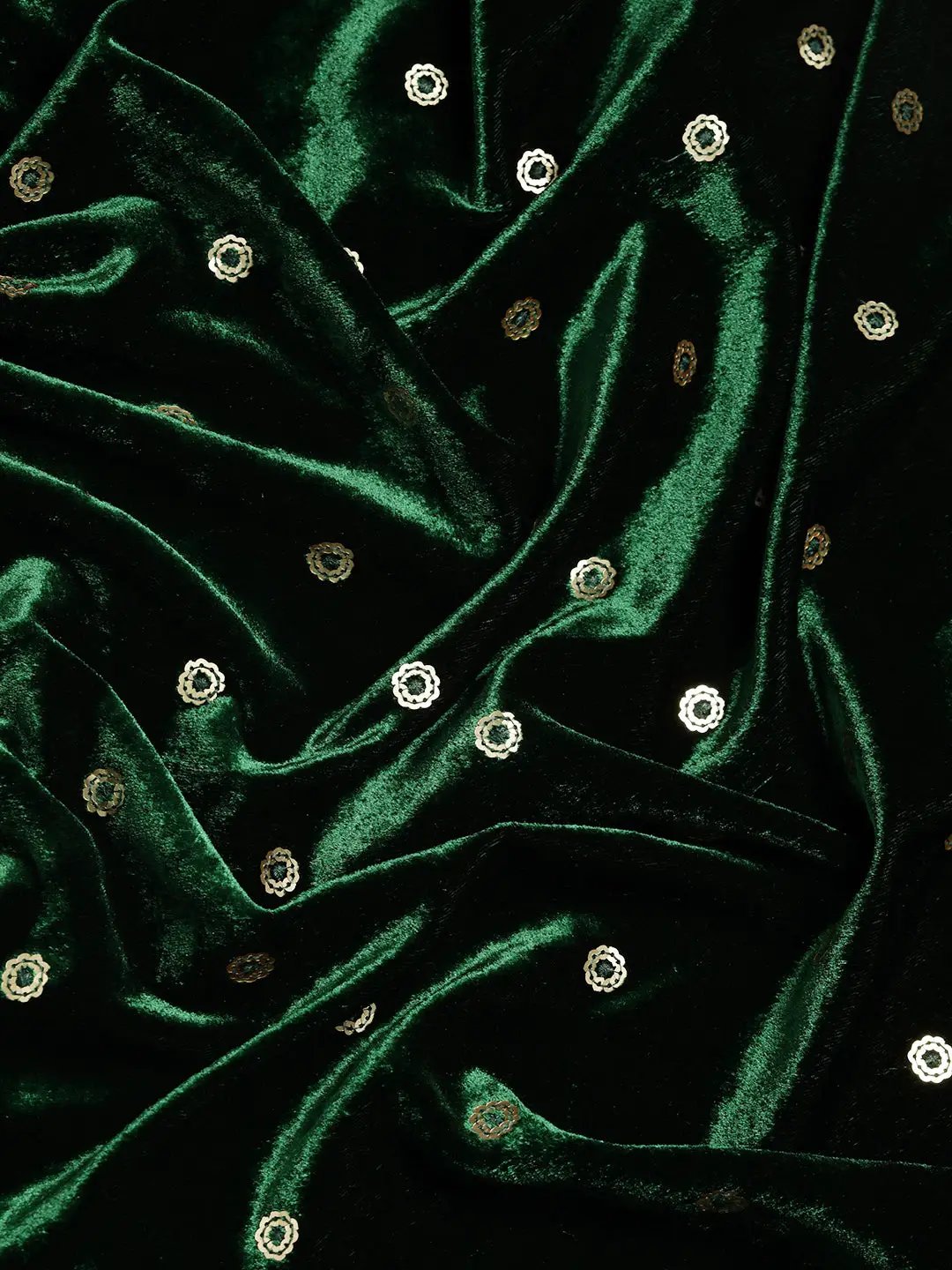Green Colour Velvet Embroidered Sequinned Work Saree