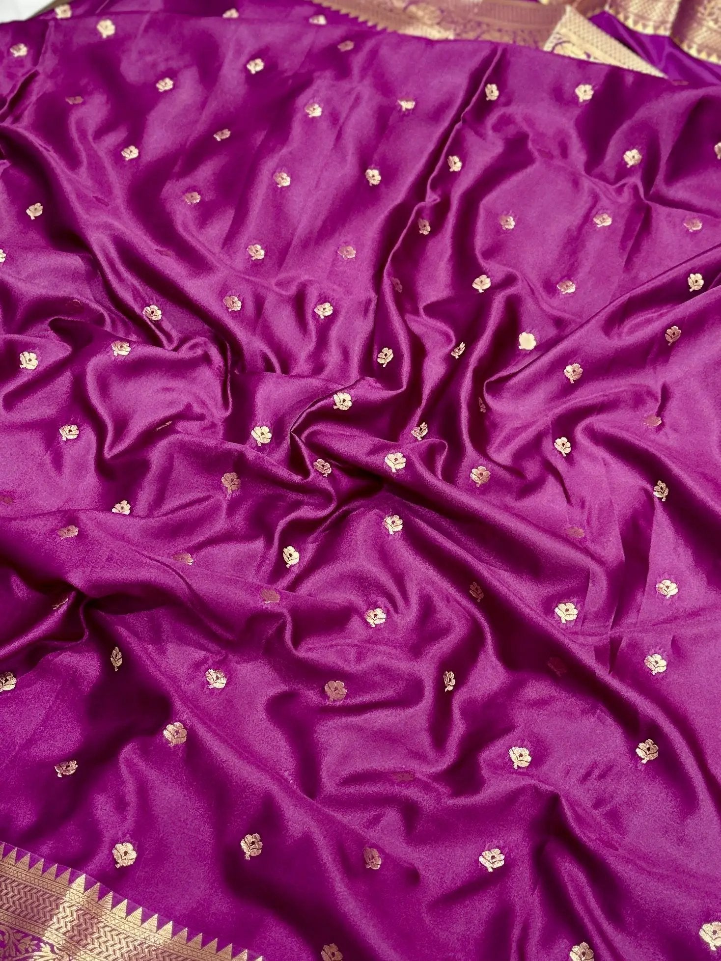 Wine Banarasi Soft Satin Masru Mango Silk Saree