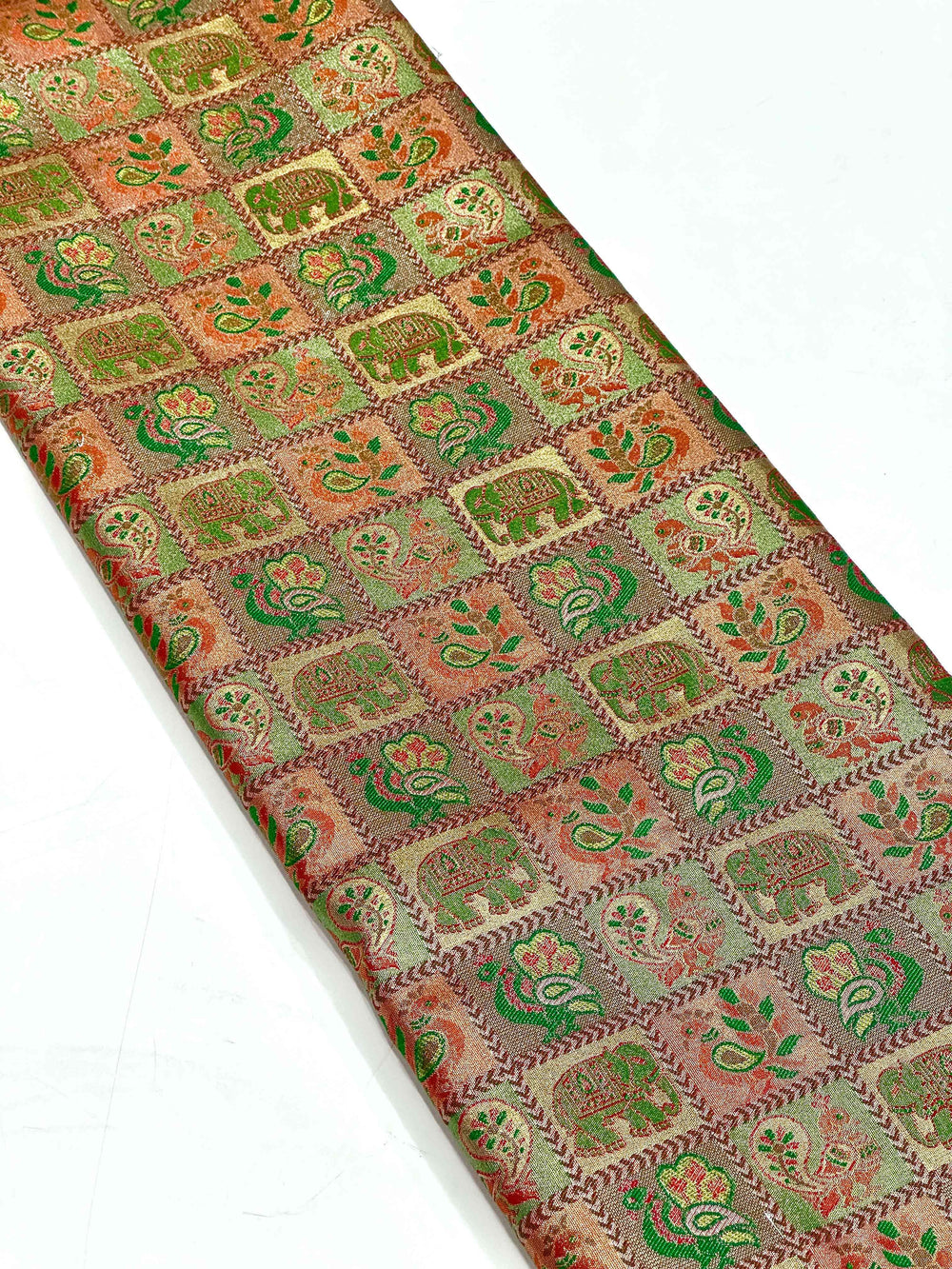 Red Animal Motif Saree With Gold Zari Border