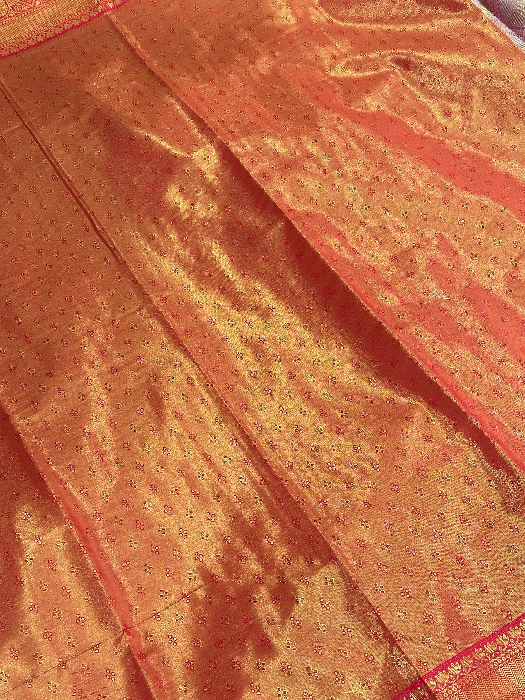Red Golden Geometrics With Floral Elegance Saree