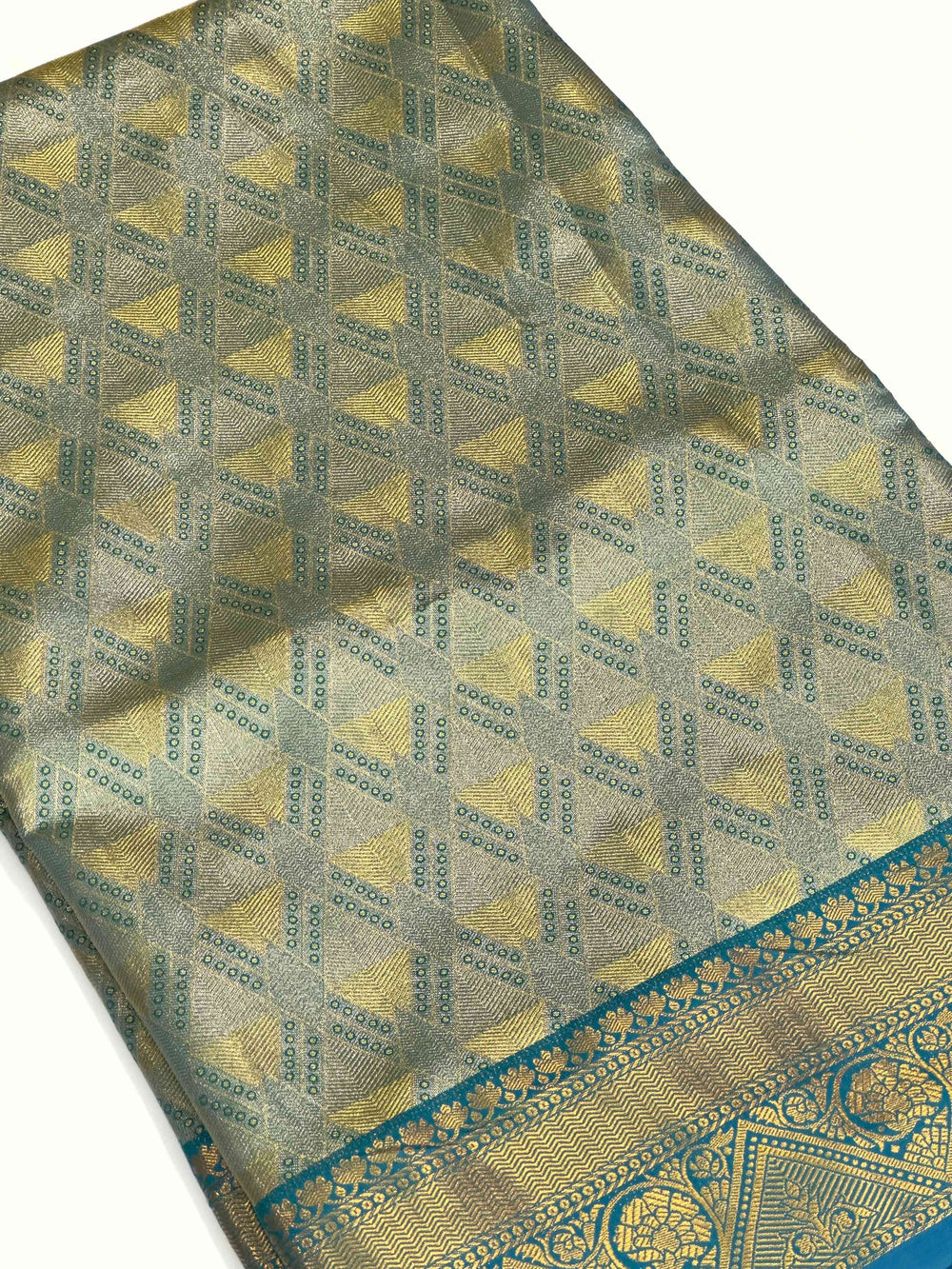 Rama Golden Geometrics With Floral Elegance Saree