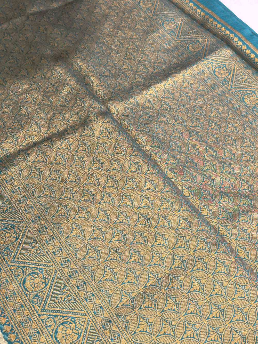 Rama Golden Geometrics With Floral Elegance Saree