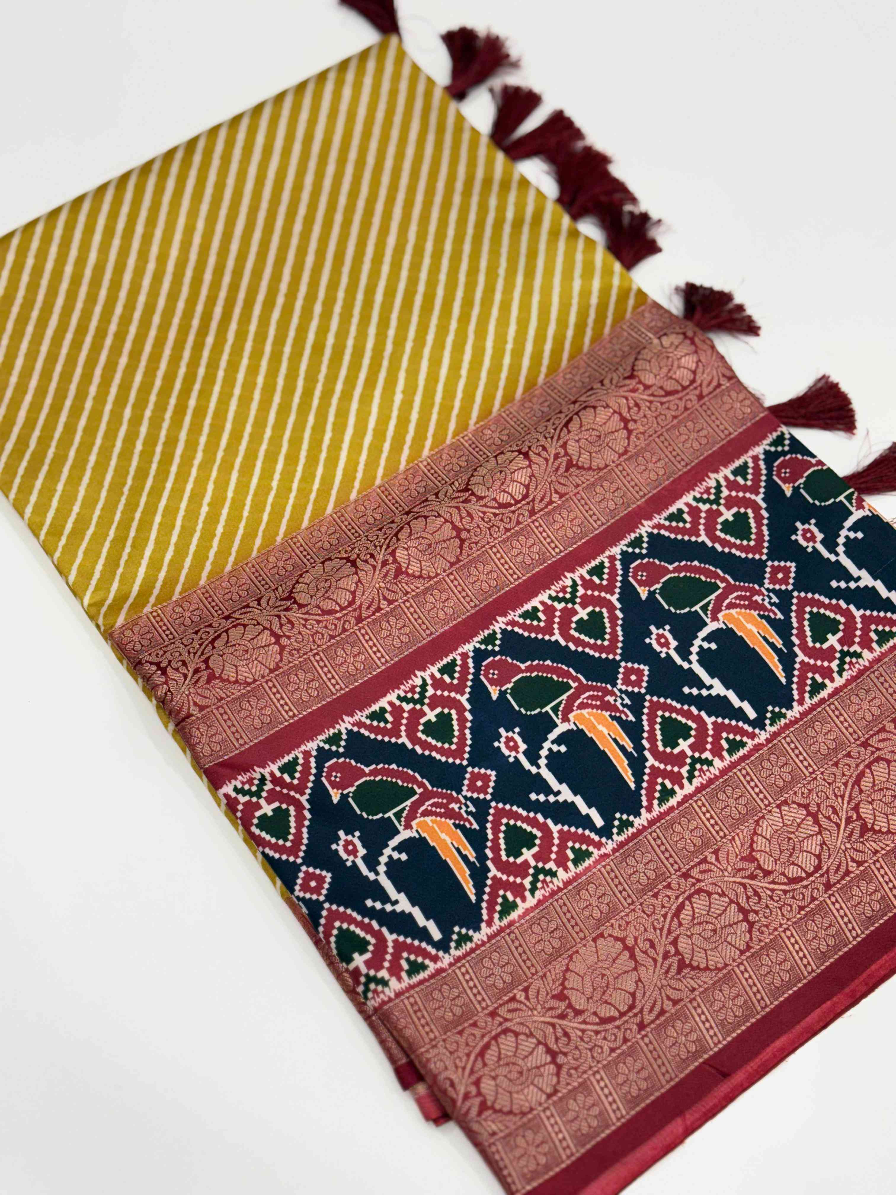 Mustard Silk Blend Lehriya Saree