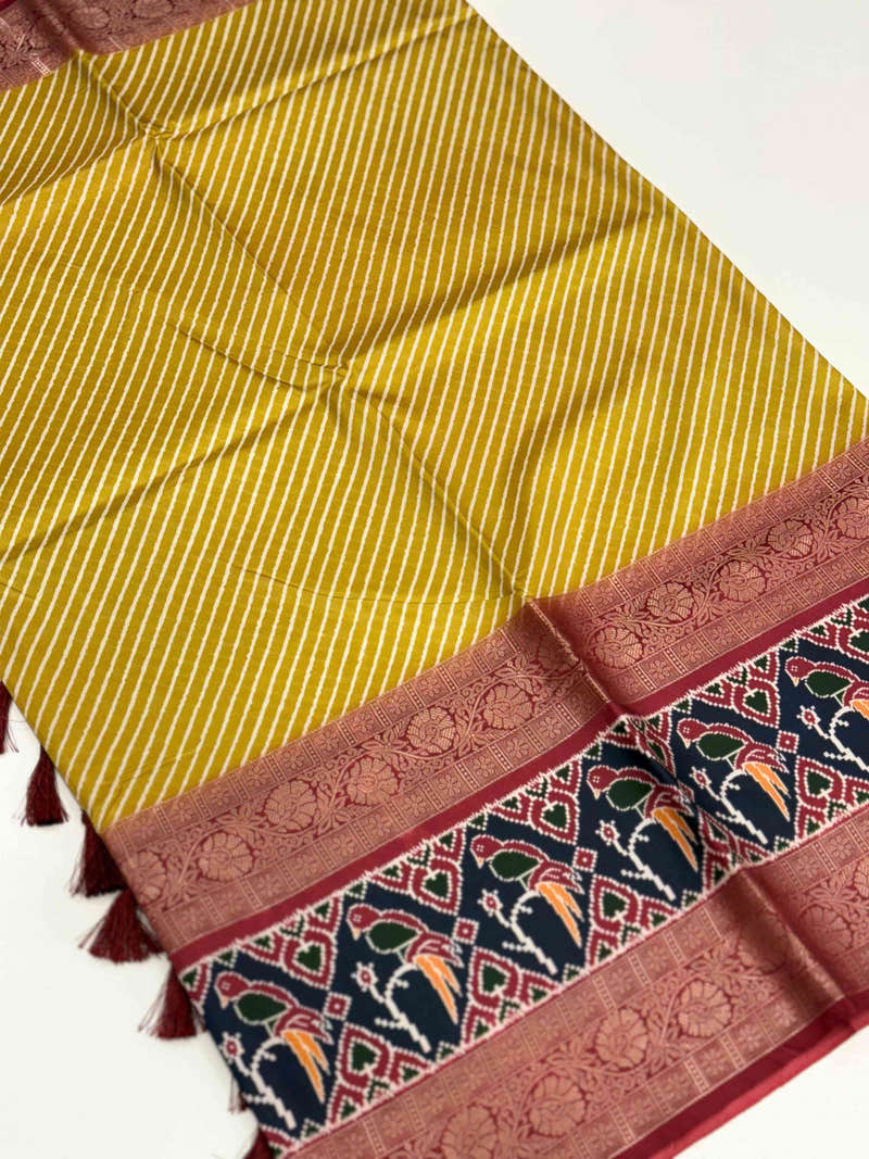 Mustard Silk Blend Lehriya Saree