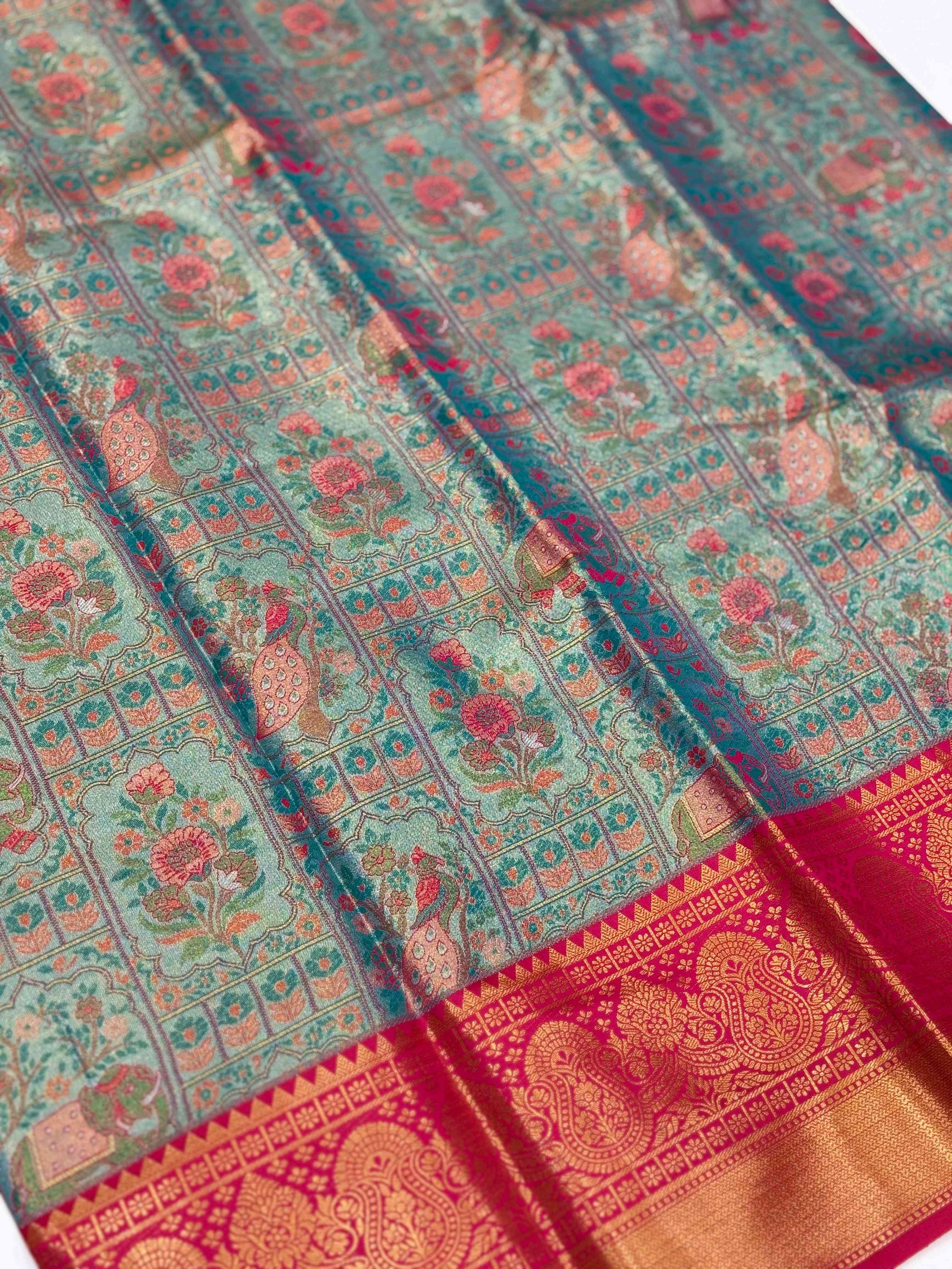 Vibrant Dharmavaram Floral Print Saree