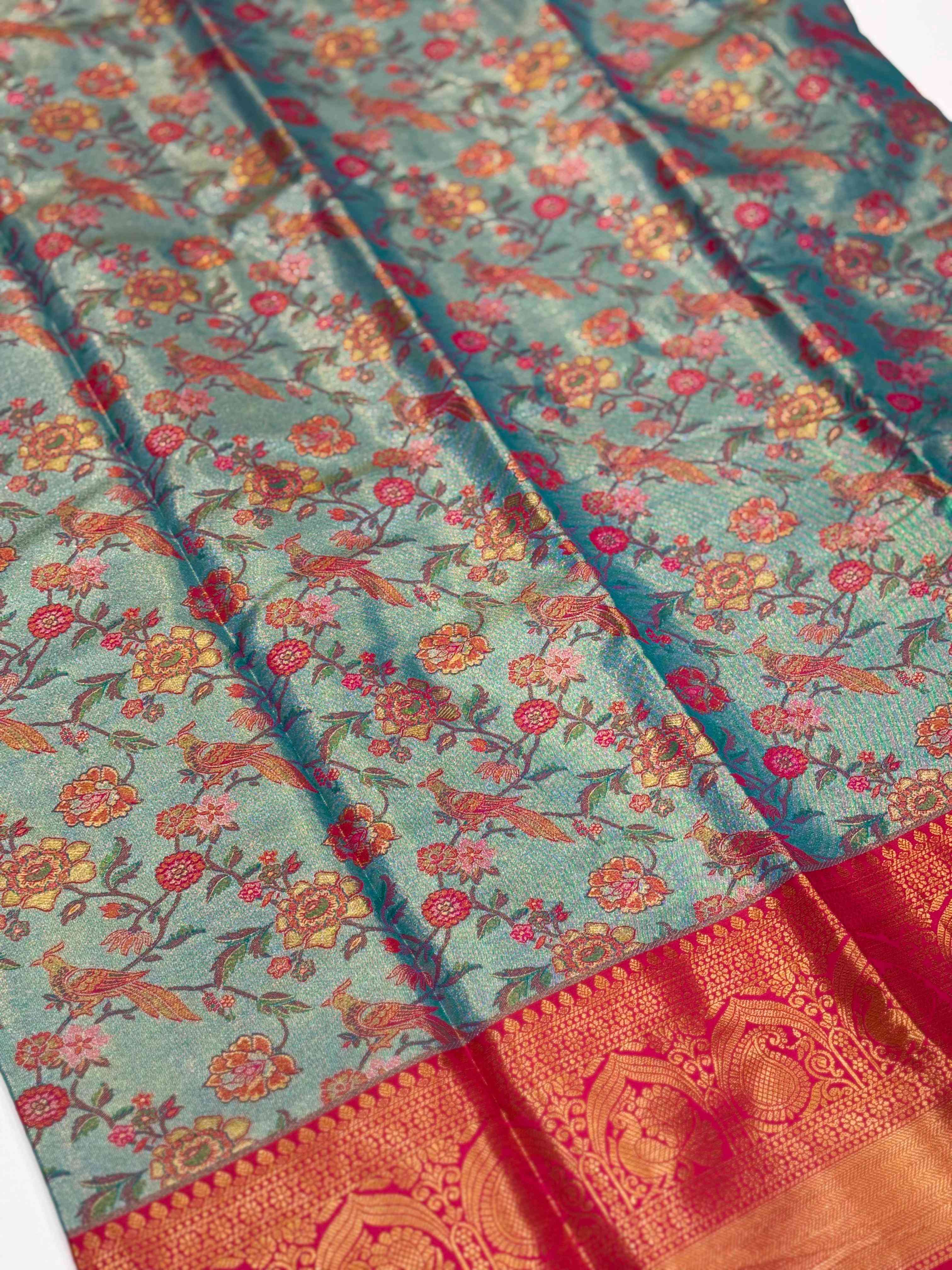 Crimson Teal Dharmavaram Silk Saree