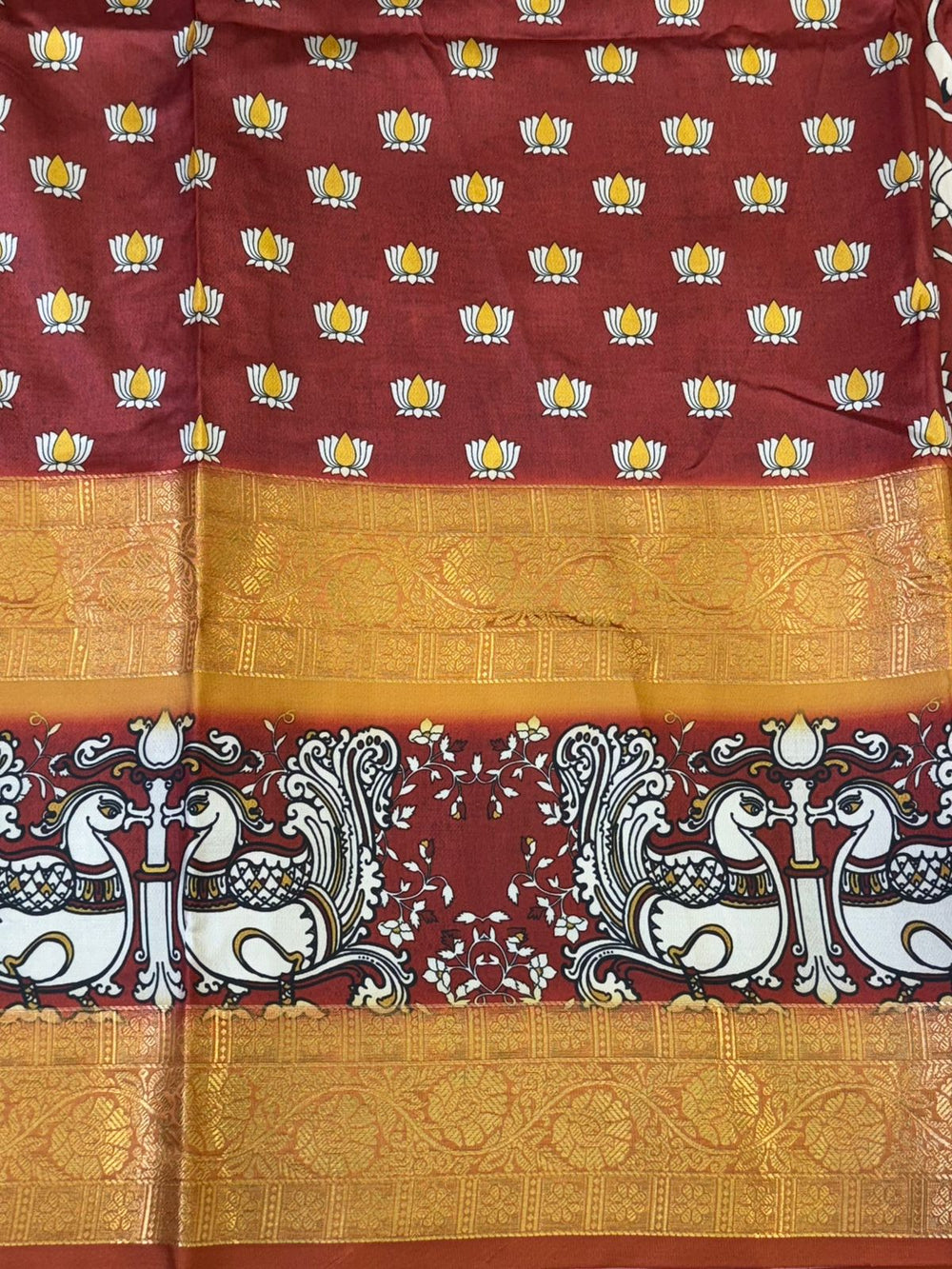 Artistic Marron Kalamkari Silk Saree