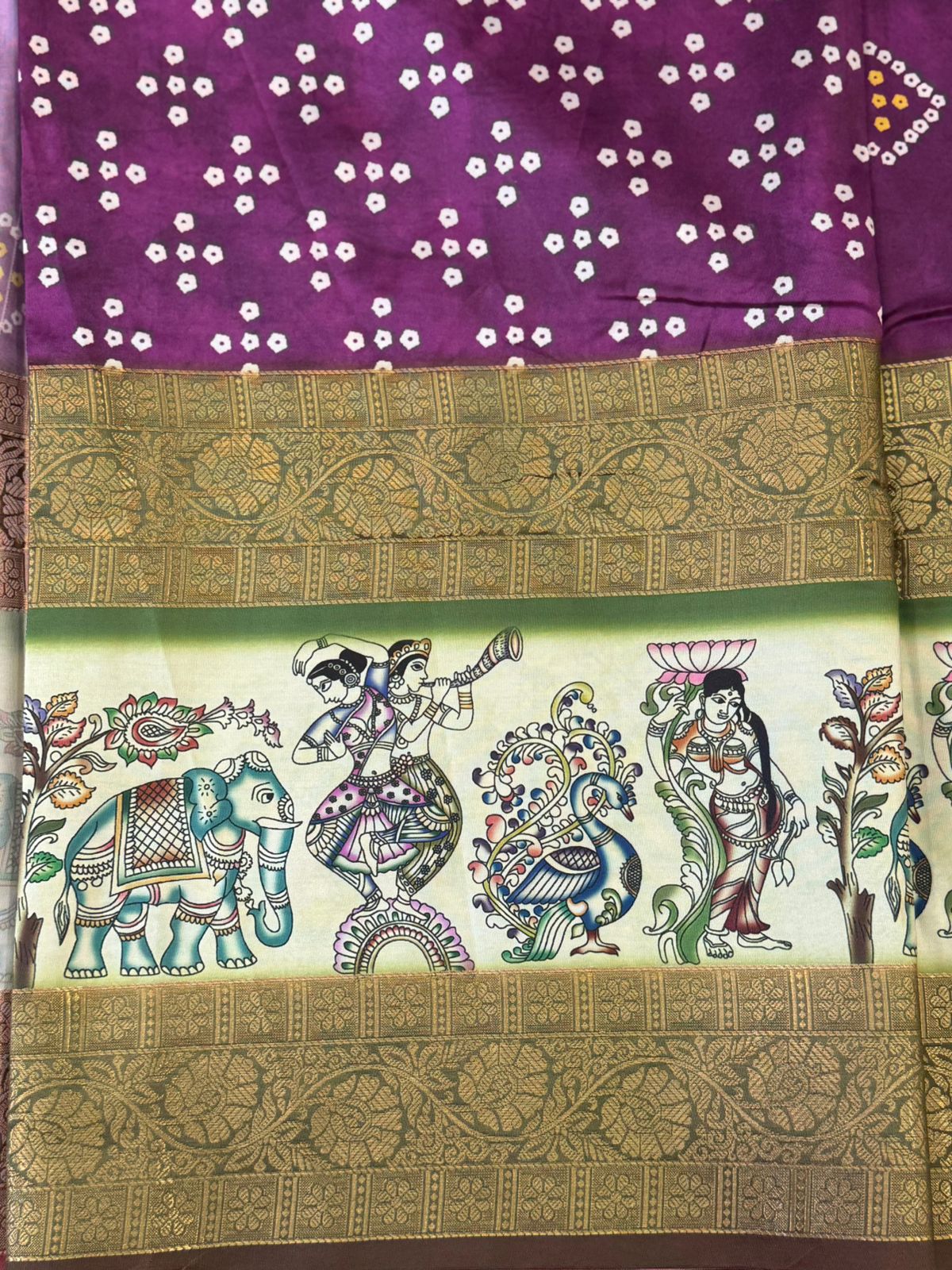Artistic Wine Bandhej Silk Saree