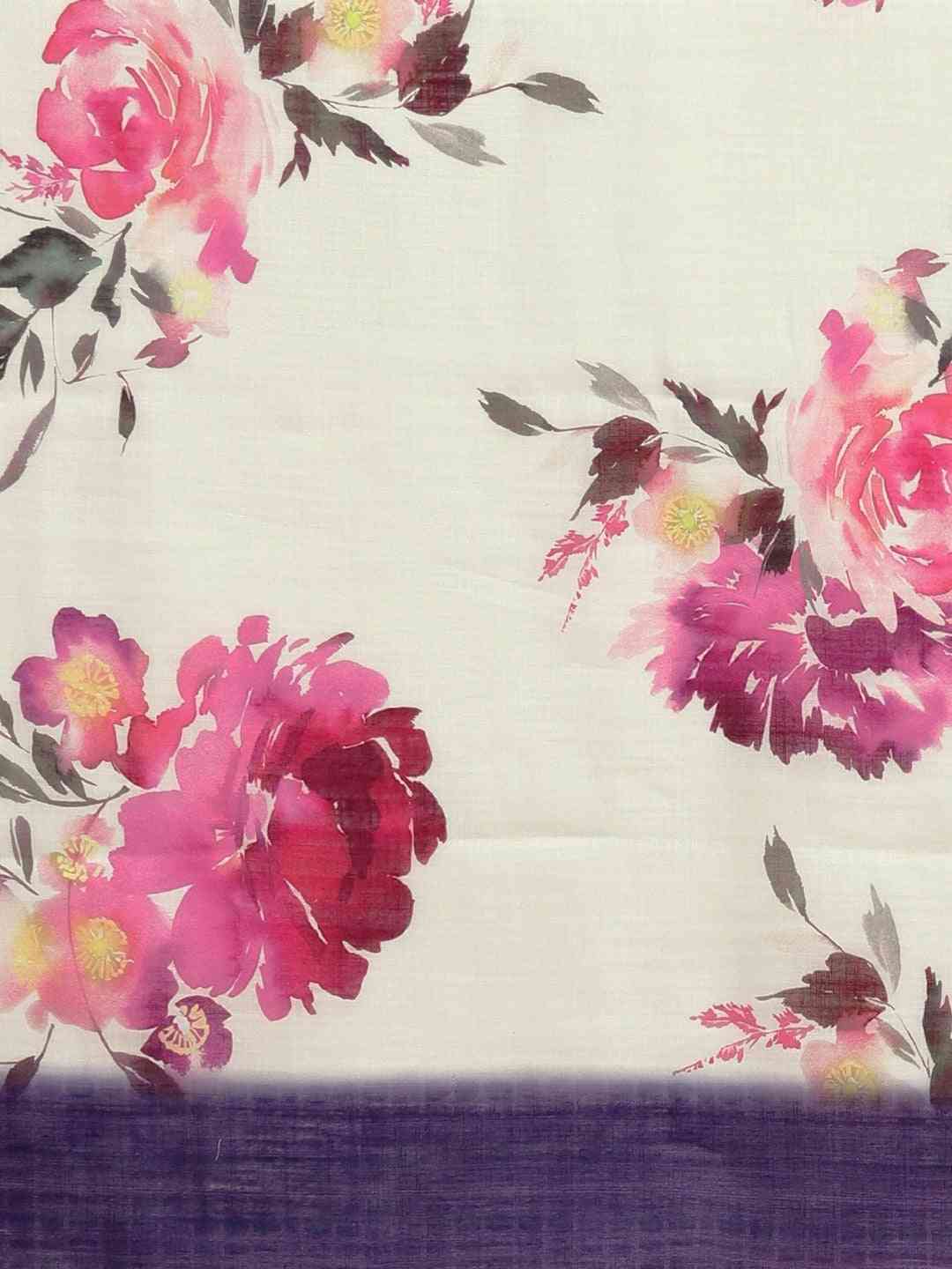 Beautiful Linen Floral Print Ikat Saree