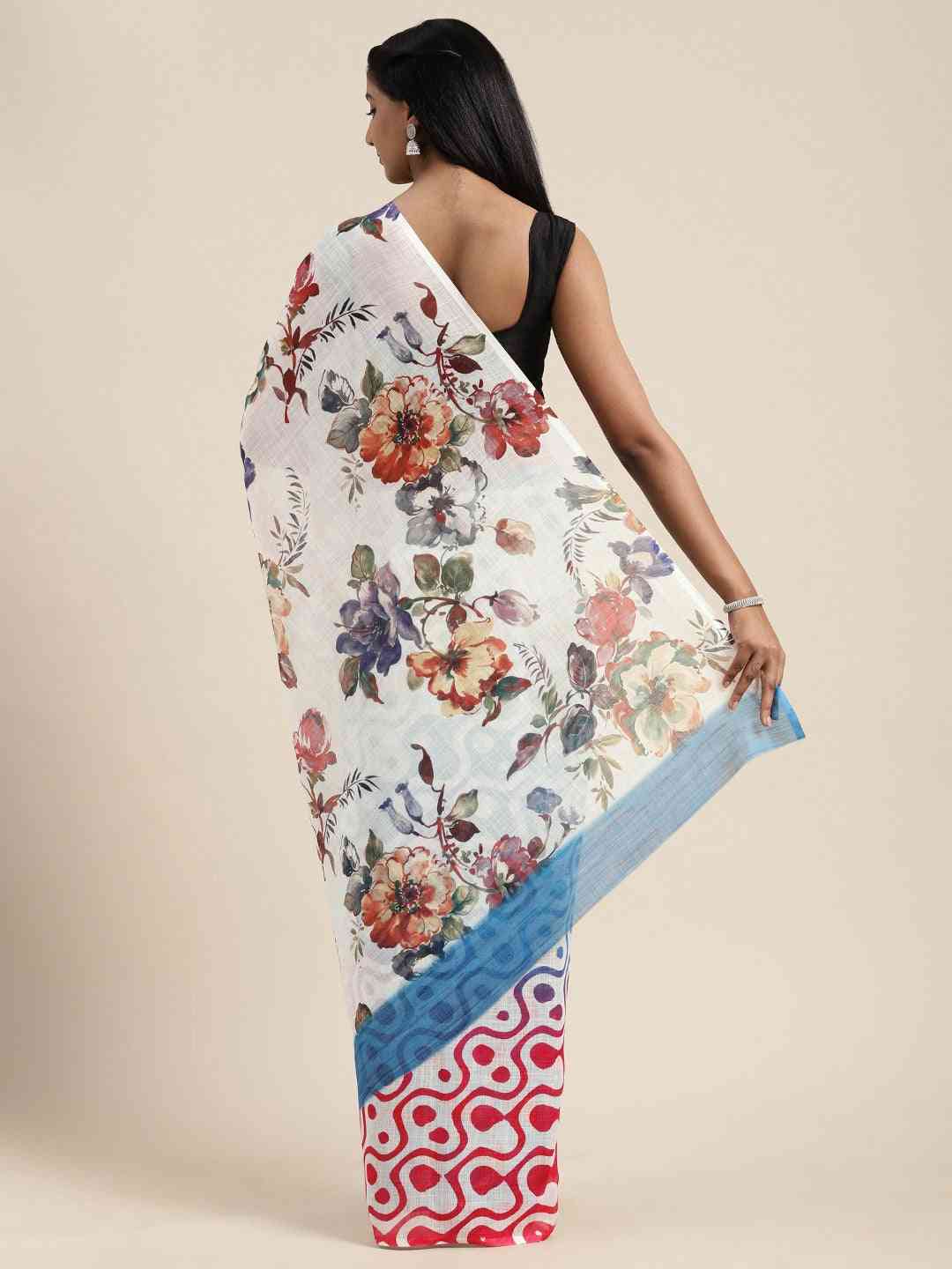 Beautiful Linen Saree With Floral Print