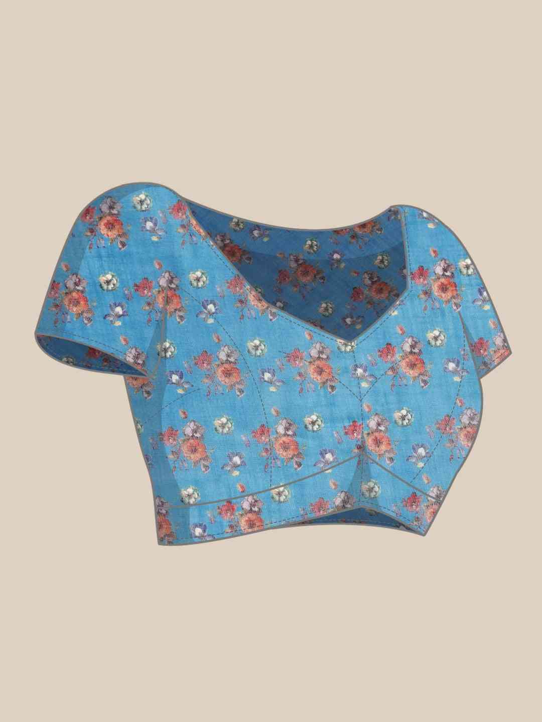 Beautiful Linen Saree With Floral Print