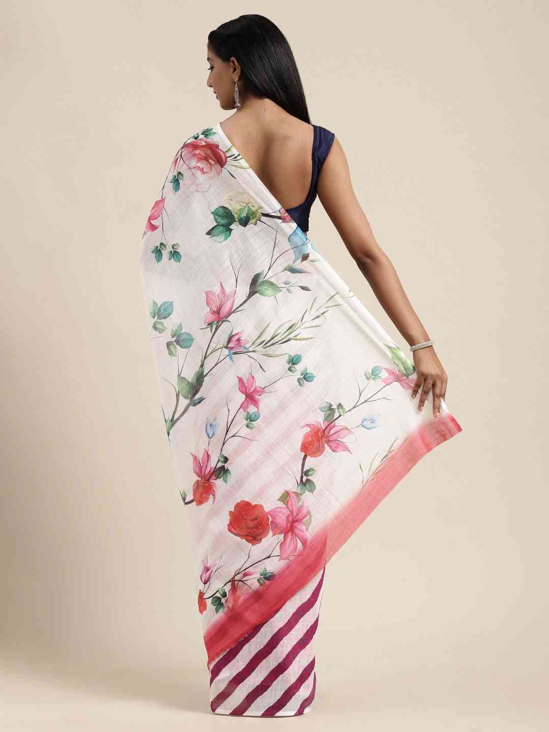 Beautiful Linen Floral Print Party Wear Saree Collection