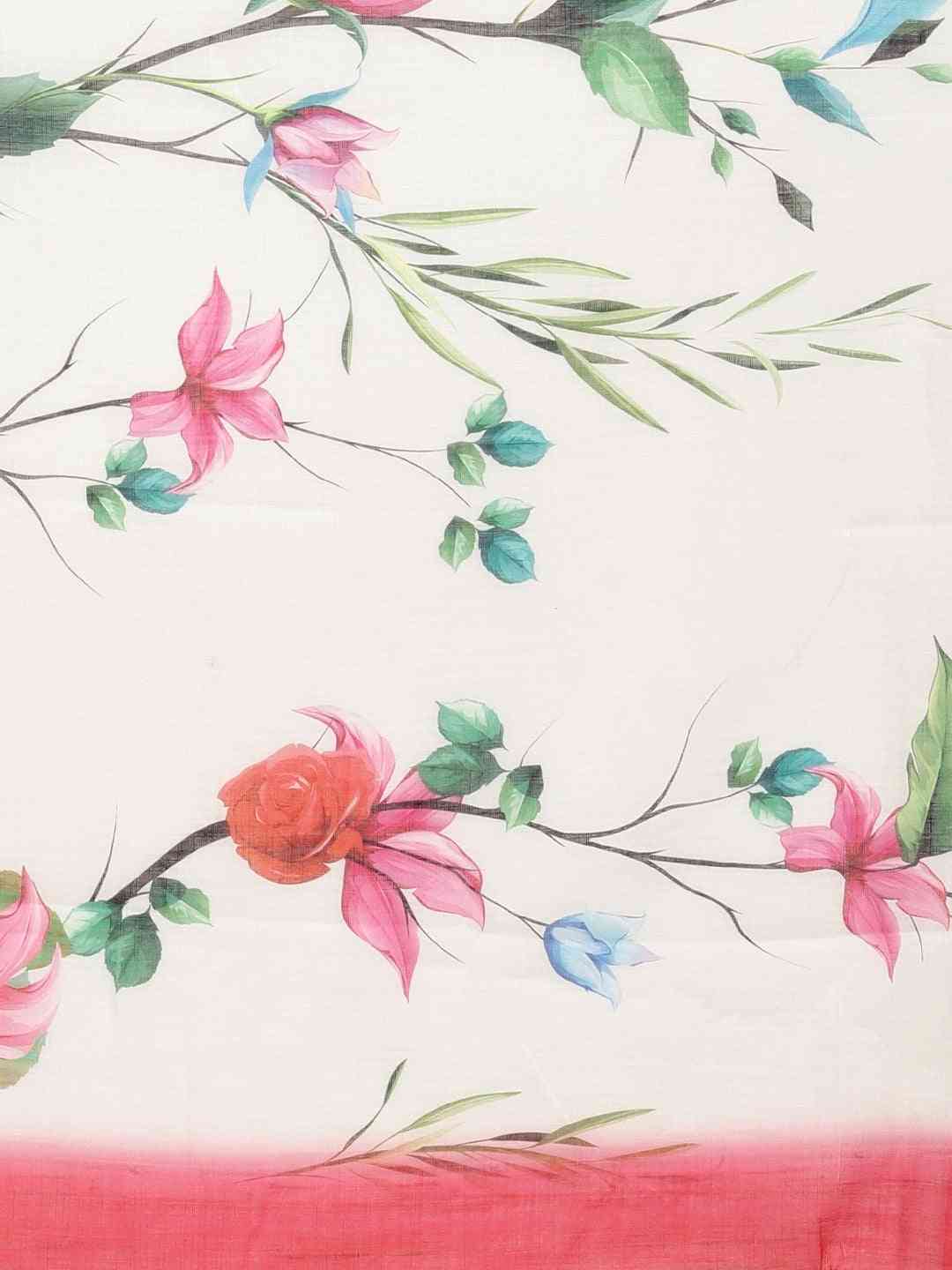 Beautiful Linen Floral Print Party Wear Saree Collection