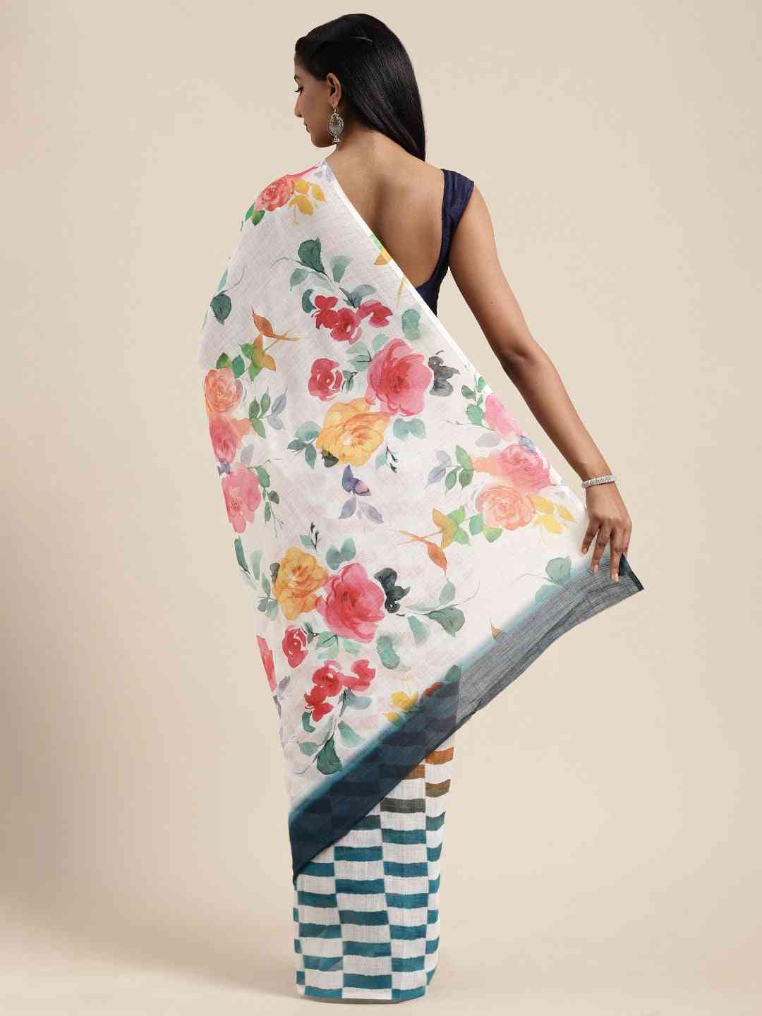 Beautiful Linen Floral Print Party Wear Saree Collection