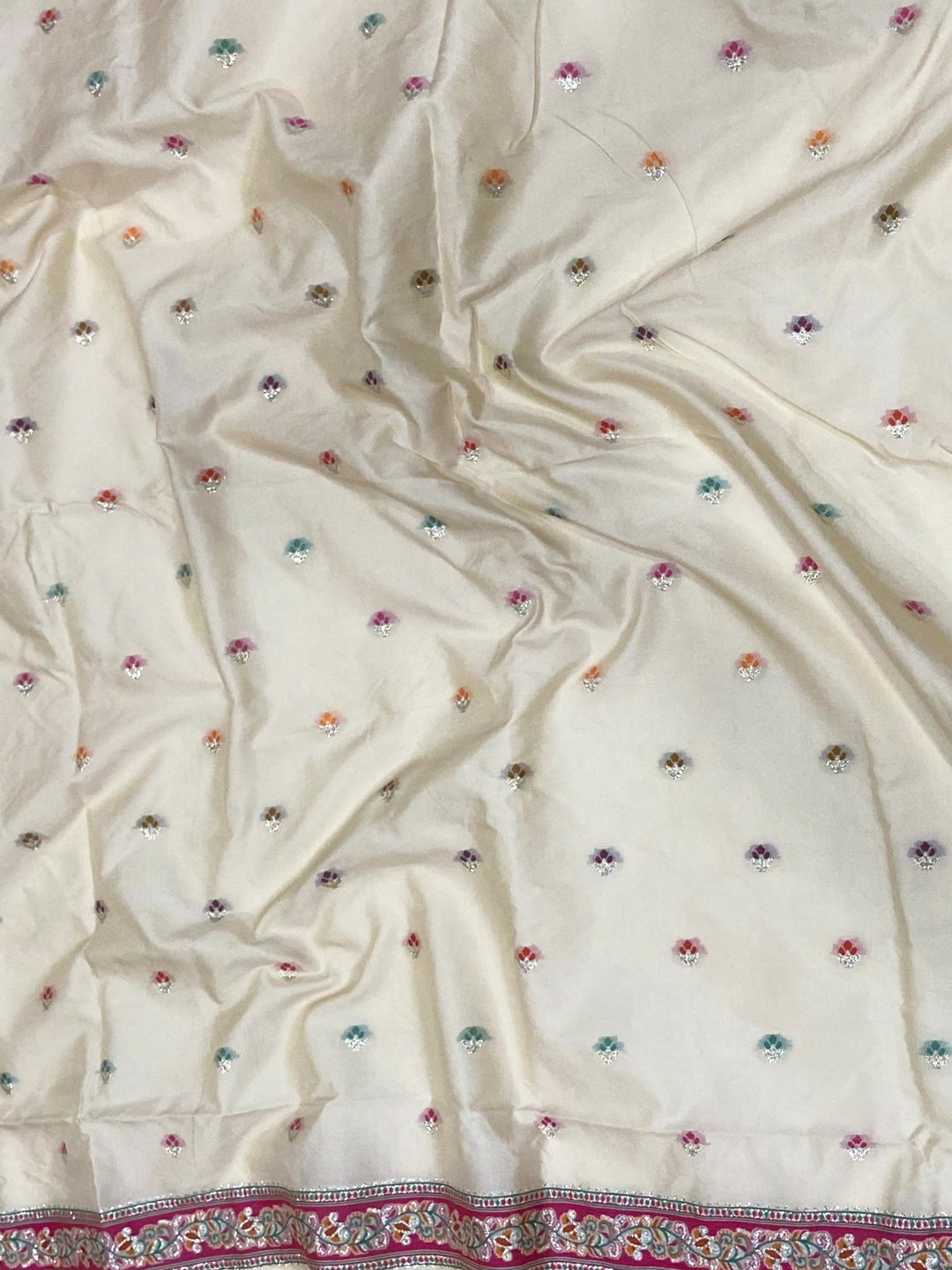 Off White Ethnic Motif Silk Blend Saree
