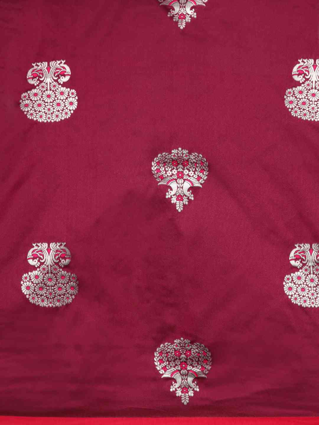 Wine Colour Pure Banarasi Zari Silk Saree with Ethnic Motifs