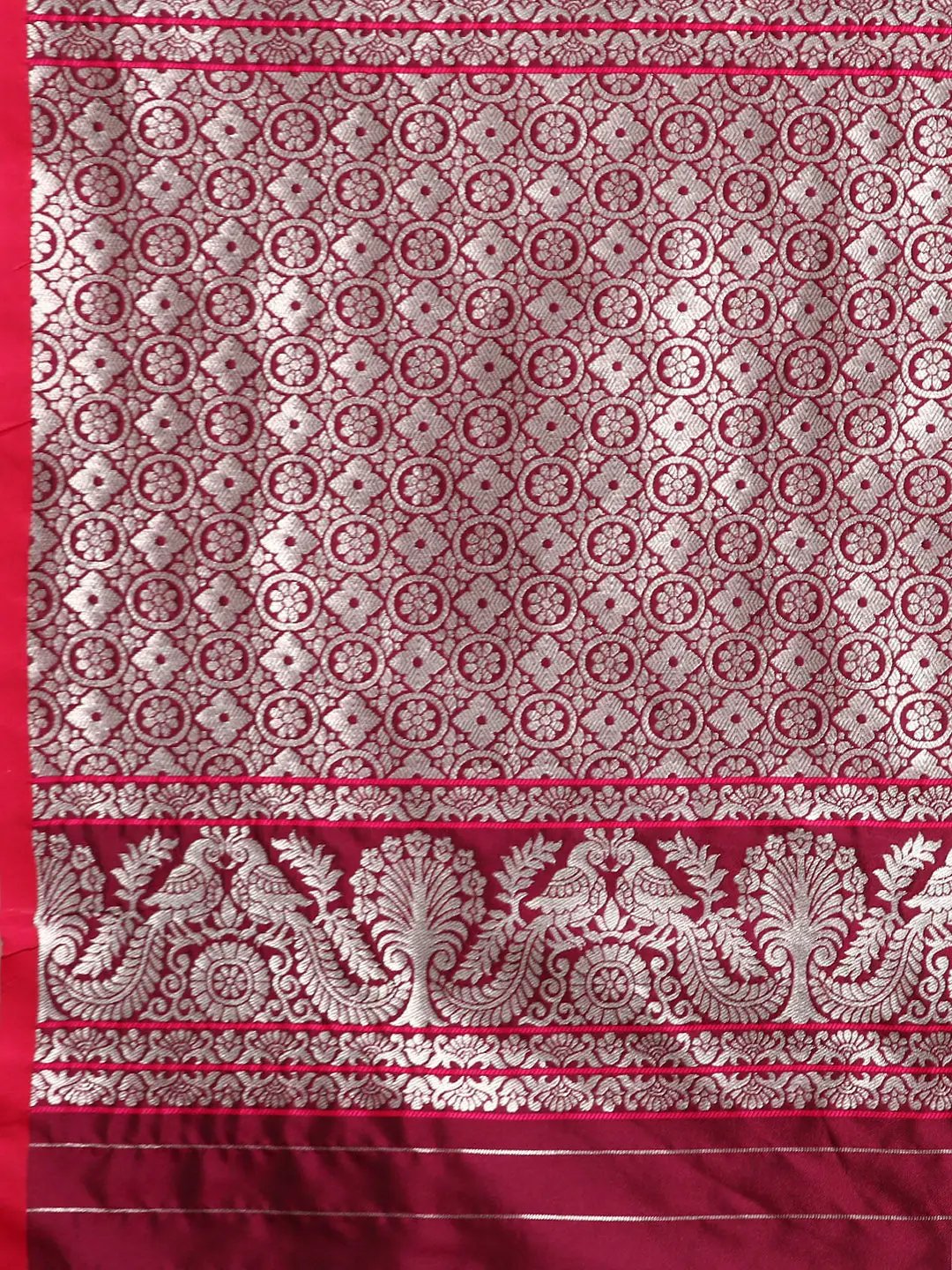 Wine Colour Pure Banarasi Zari Silk Saree with Ethnic Motifs