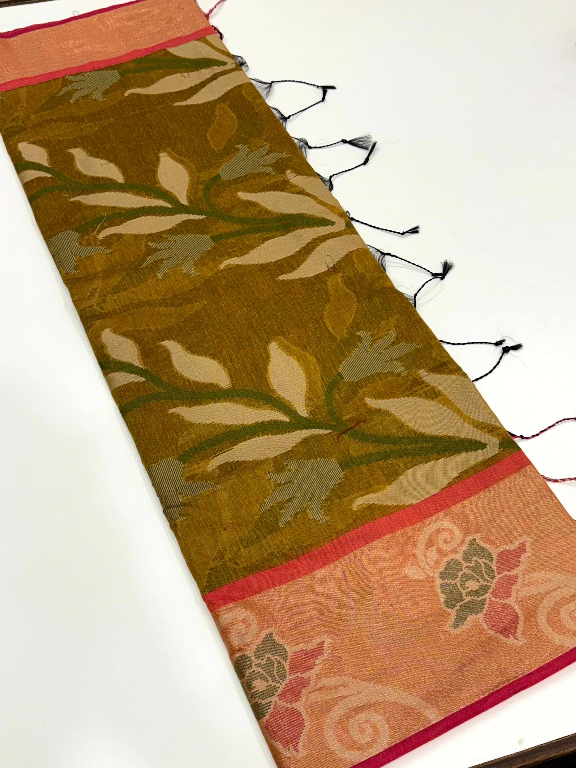 Yellow Soft Chanderi Pochampally Ikkat Saree