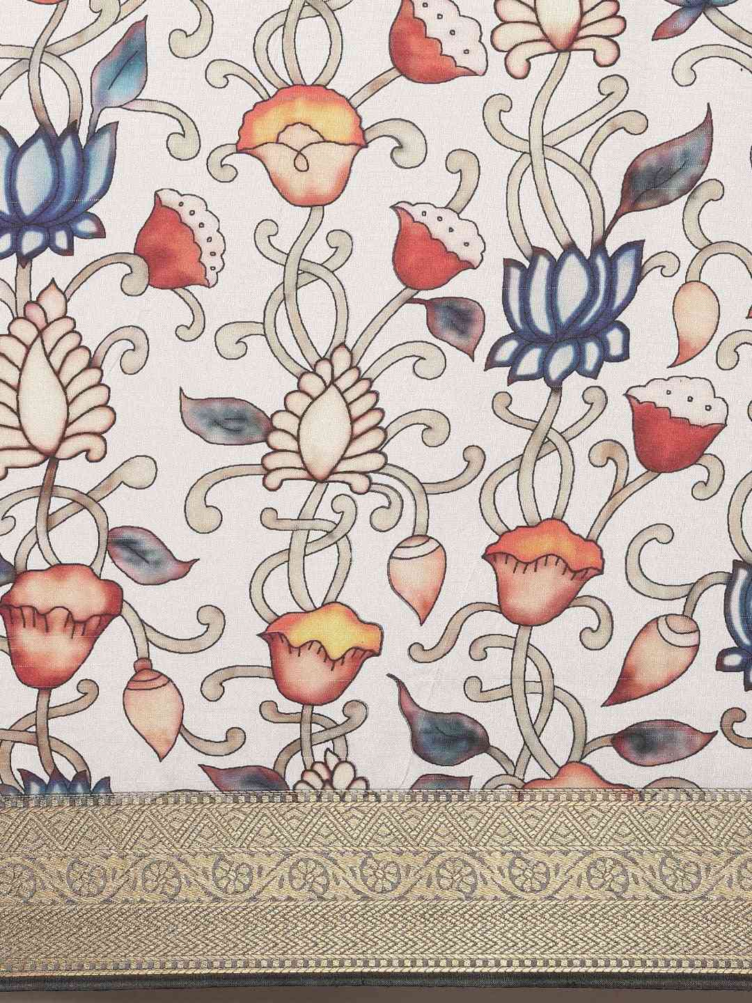 Banarasi White Colour Zari Floral Silk Saree