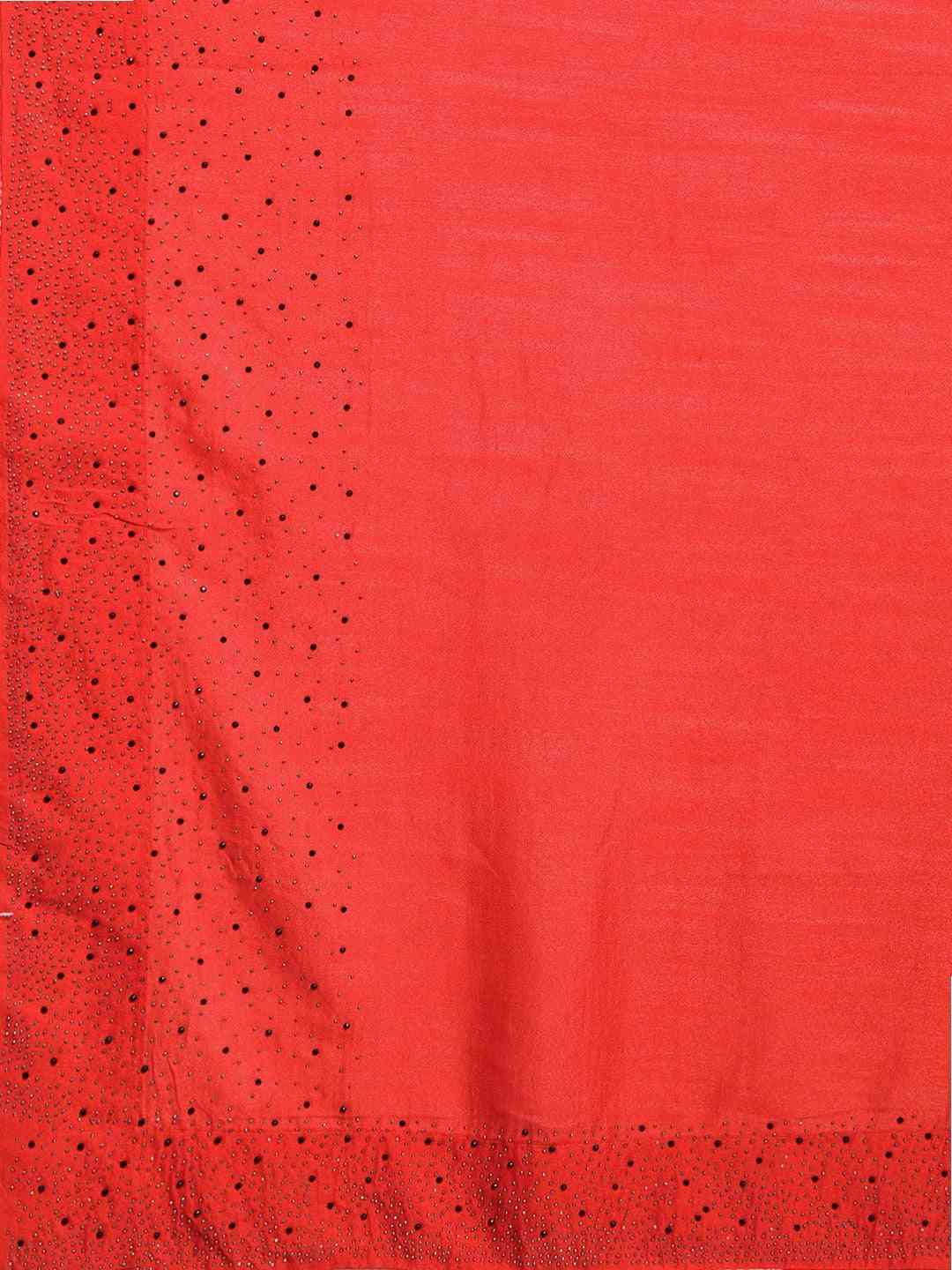 Stylish Red Saree with Solid Print & Embellished Border