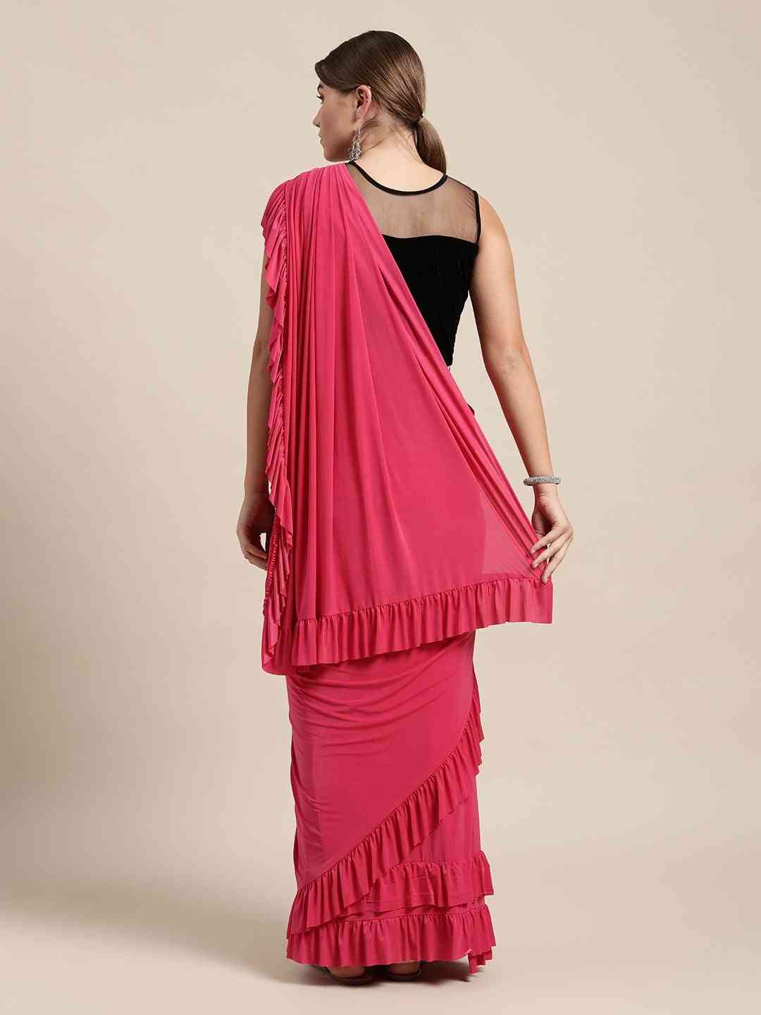 Stylish Rani Colour Solid Print Saree