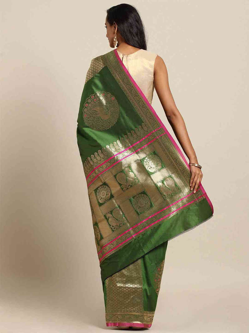 Kanjivaram Bottle Green Colour Silk Blend Woven Design Saree