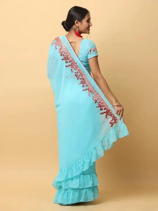 Soft Georgette Ruffle Party Wear Saree