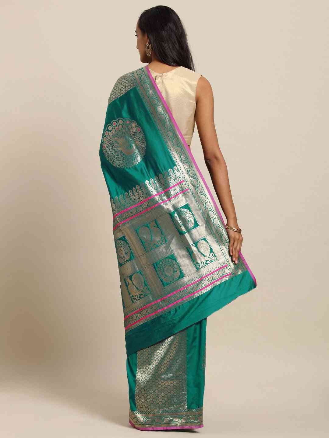 Stylish Banarasi Rama Colour Silk Woven Design Saree