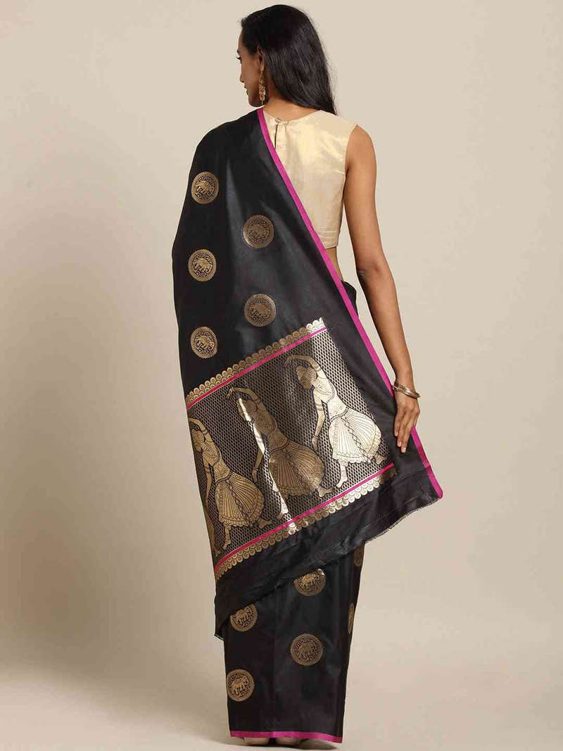 Kanjivaram Black Colour Silk Blend Woven Design Saree