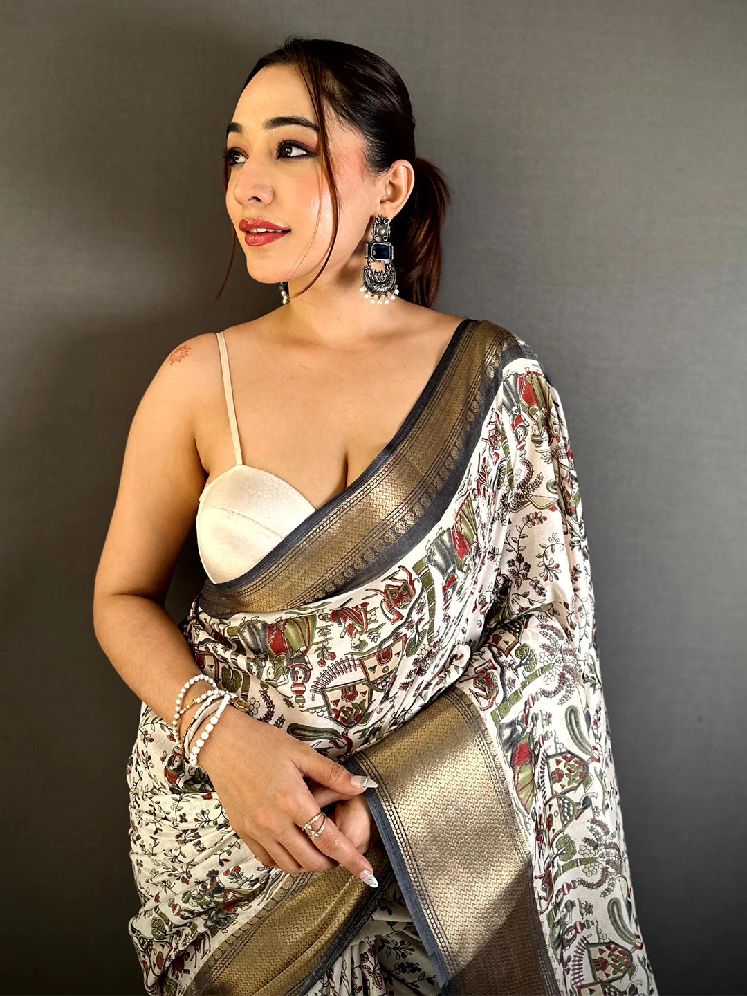 Opulent Soft Dola Madhubani Print Saree - view 3