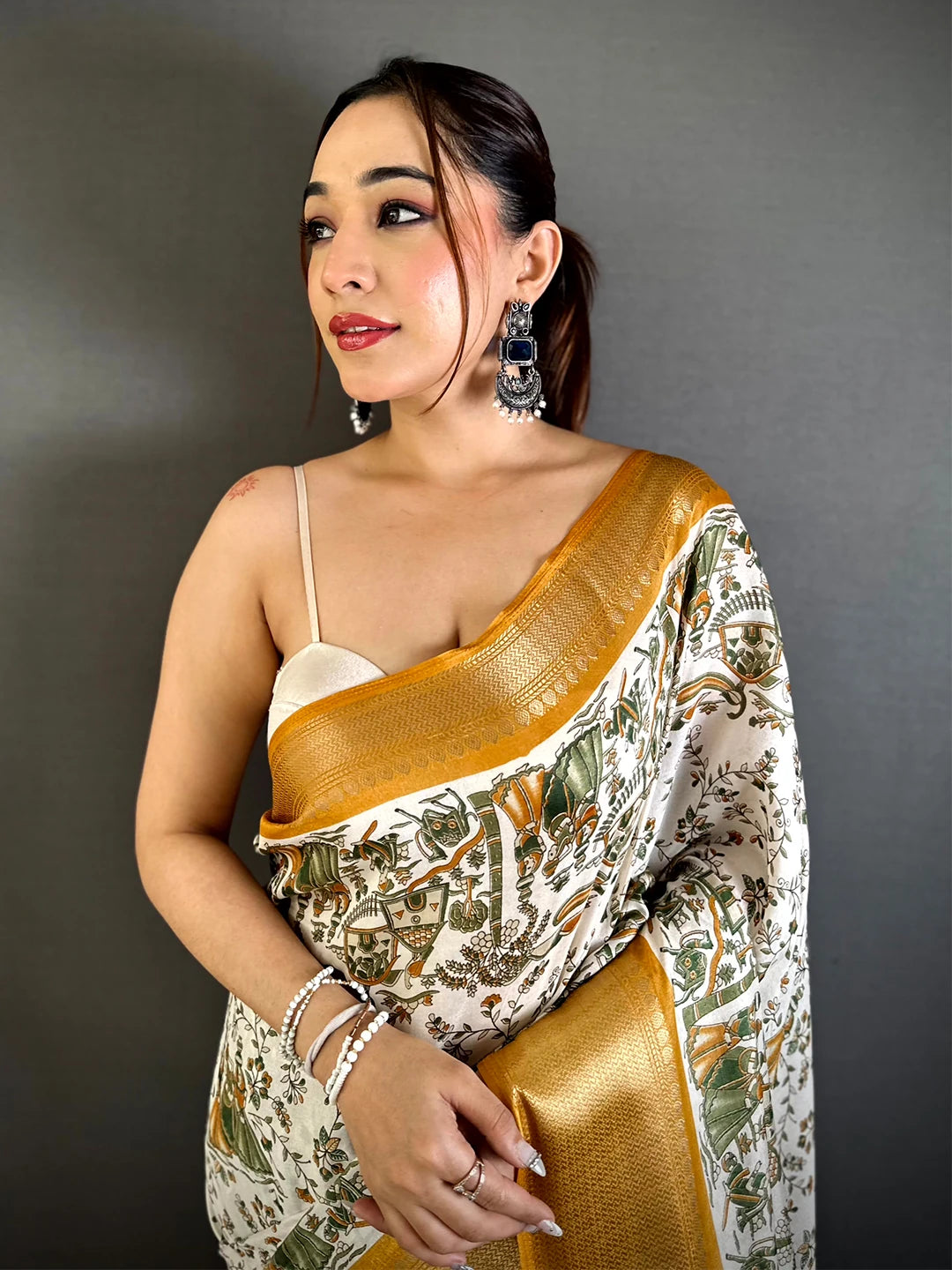 Classic Soft Dola Madhubani Print Saree