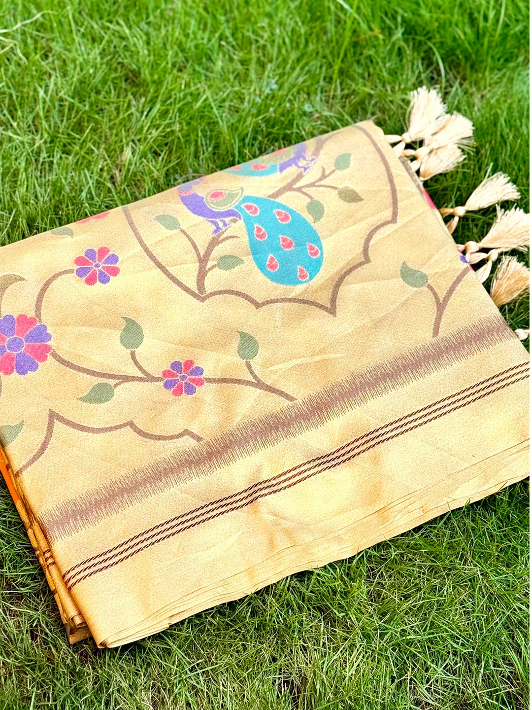 Regal Cream Soft Silk Paithani Pallu Saree