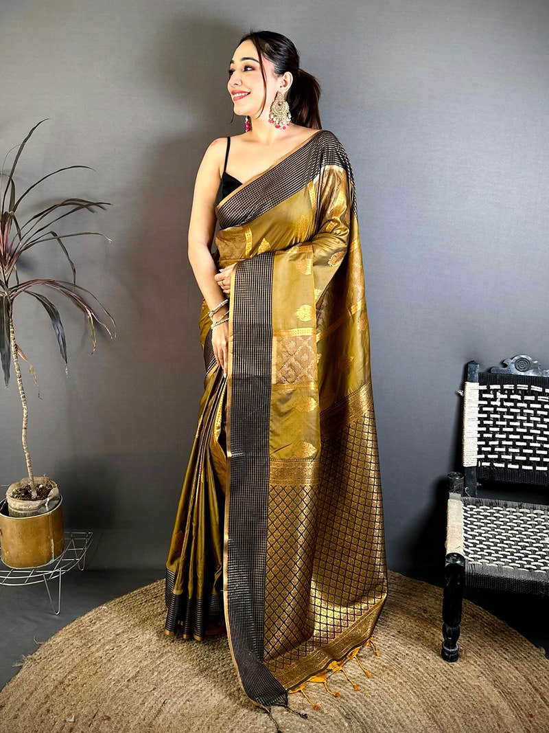 Celebrity Gold Pochampally Weaving Soft Silk Saree
