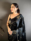 Black Satin Silk Elephant Zari Saree