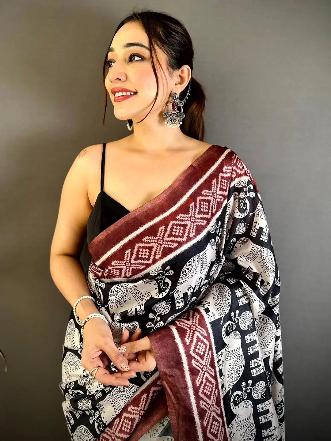 Radiance Elephant Motif Tussar Saree