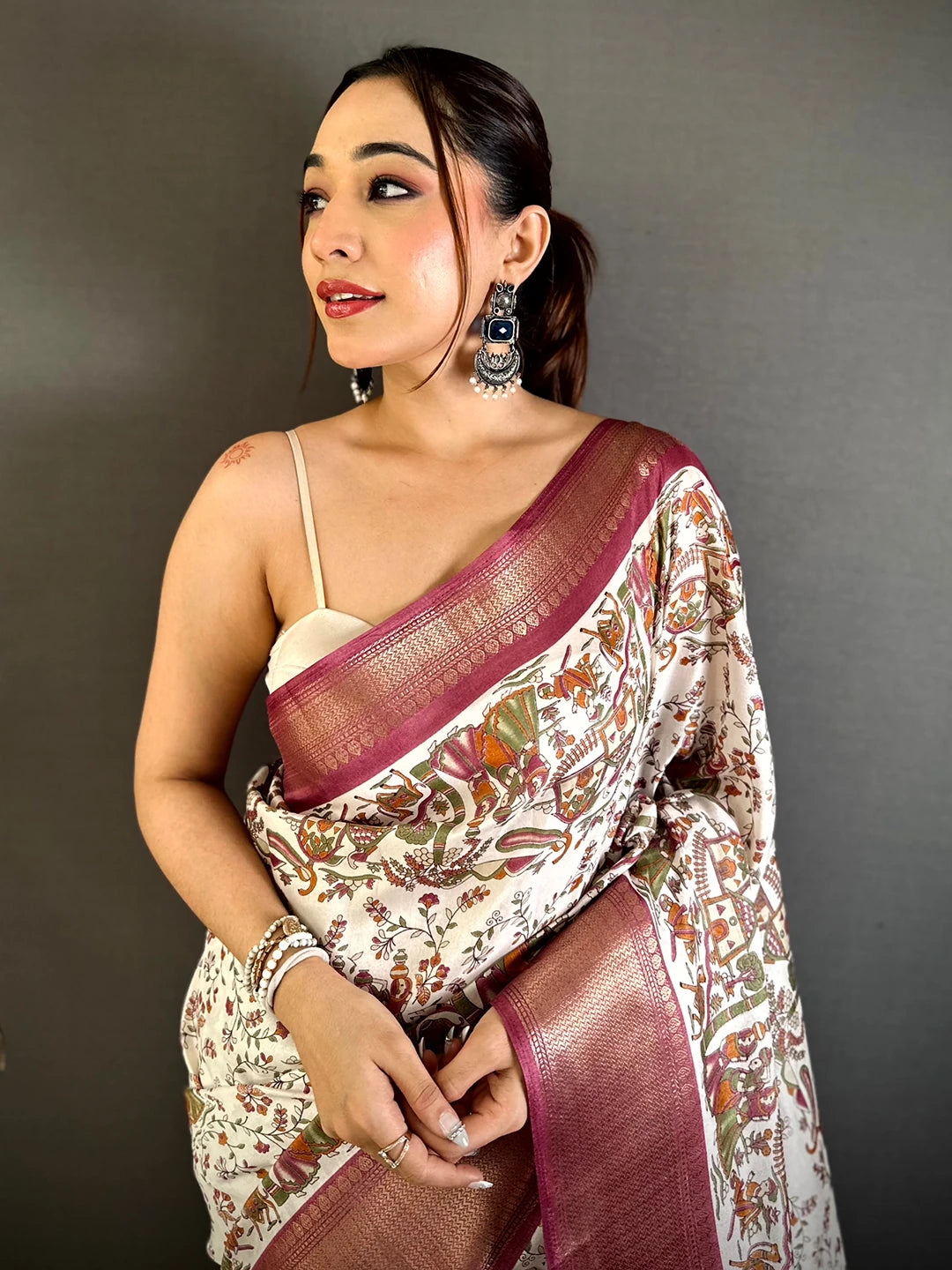 Radiant Soft Dola Madhubani Print Saree - view 3
