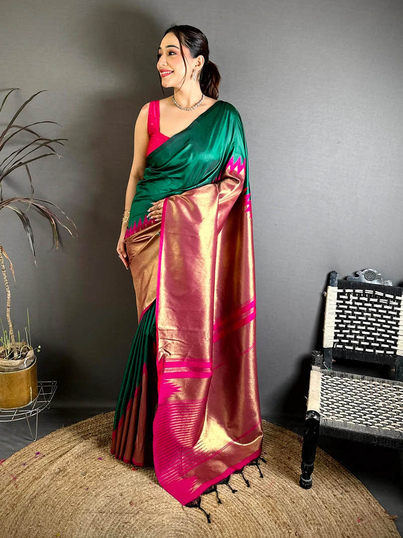 Radiant Soft Silk Woven Temple Saree