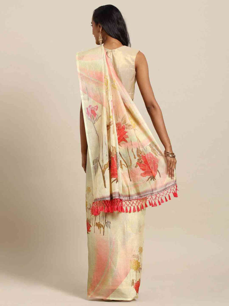 Maheshwari Yellow Colour Floral Printed Saree With Zari Border