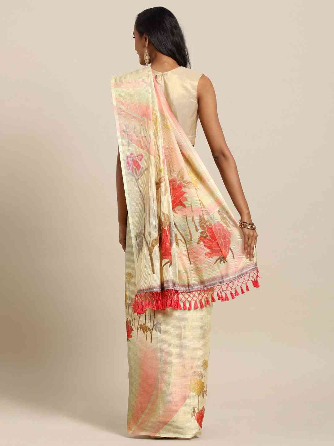 Exclusive Maheshwari Floral Printed Saree With Zari Border
